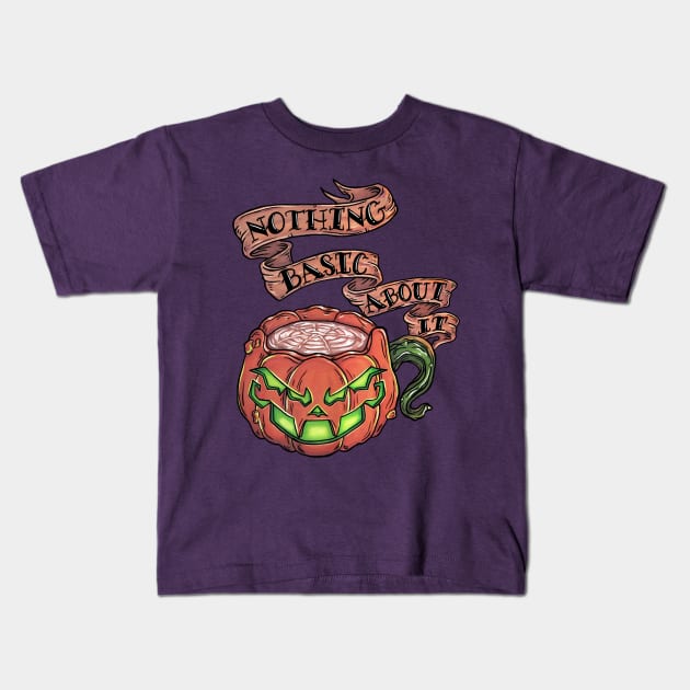 Jack-O's Spiced Latte Kids T-Shirt by WildSkullflowerArt